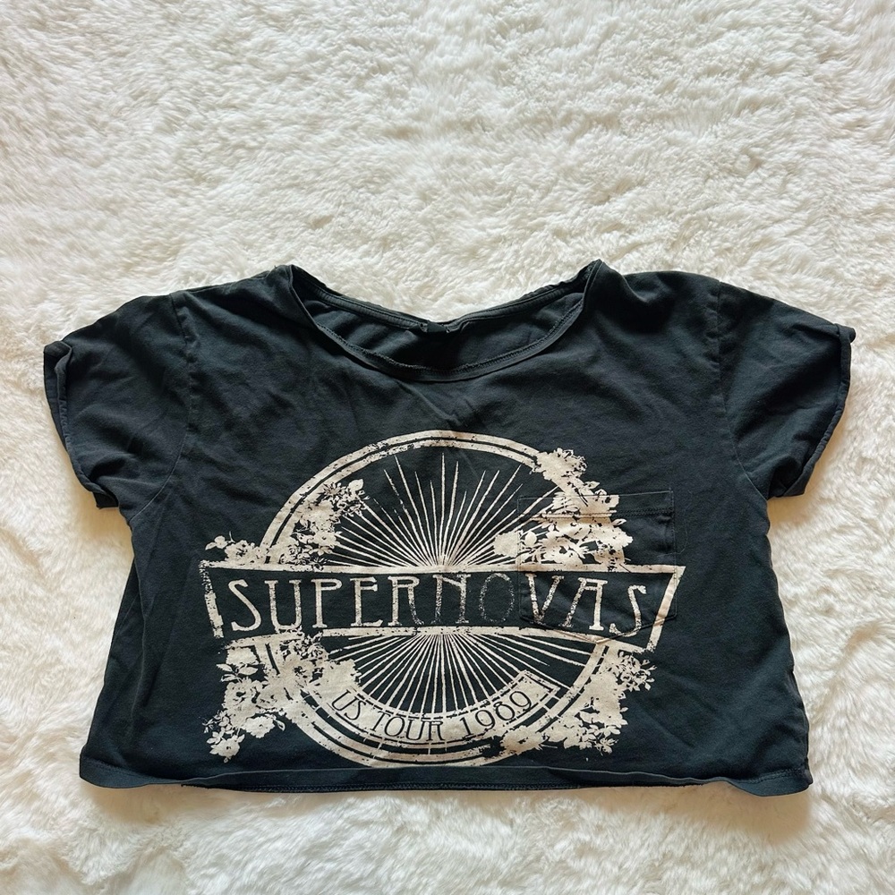 Topshop Black Supernovas Graphic Crop Top